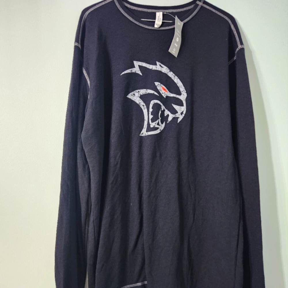 Dodge Hellcat Long Sleeve Shirt Waffle Logo Mopar Black NWT